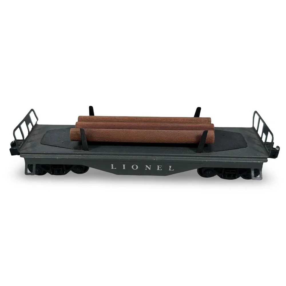 Lionel O Gauge Gray Flatcar with 3 Wooden Logs Postwar Style Model Train Car